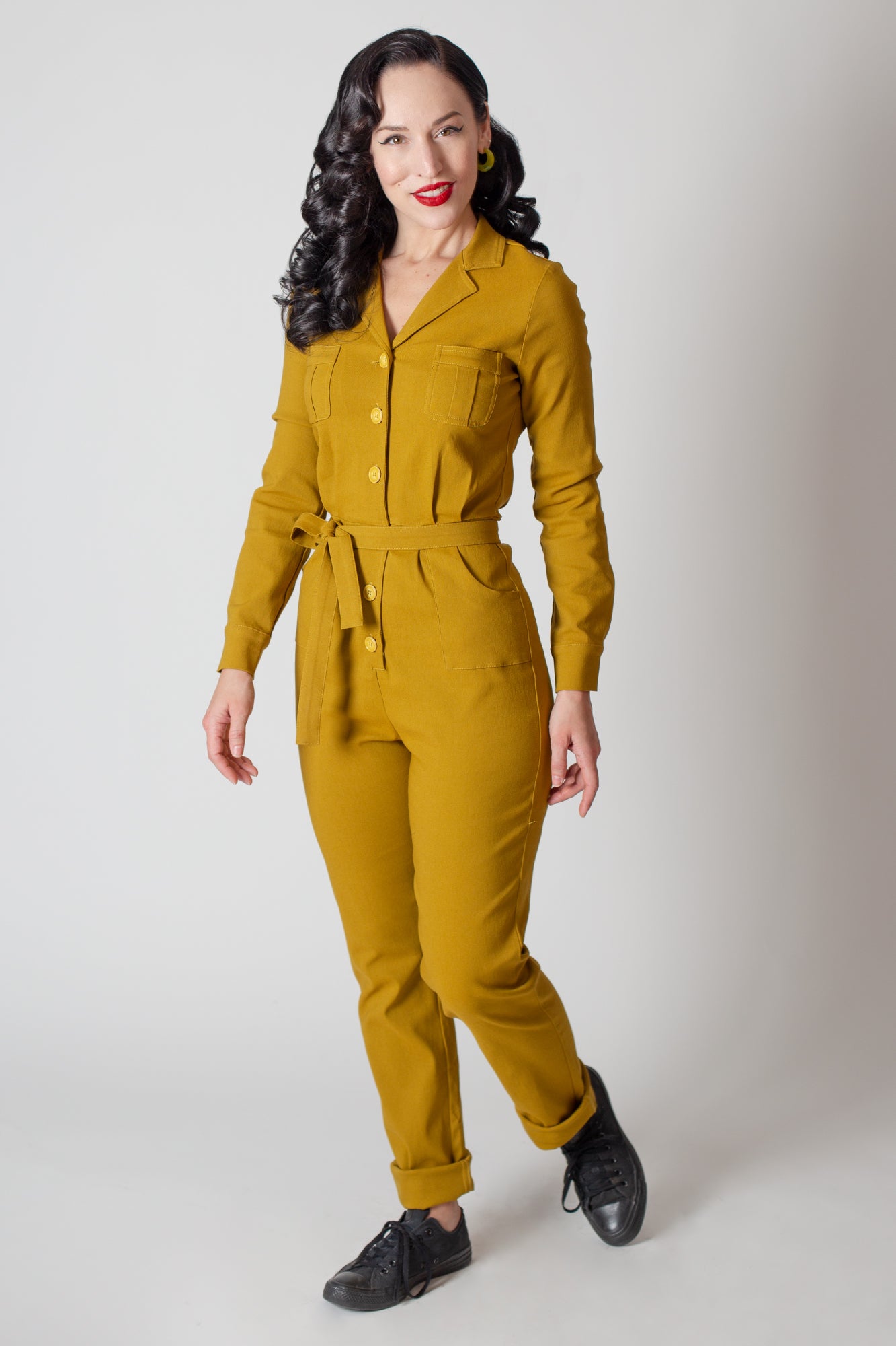 Florence Coverall in Mustard Straight Leg