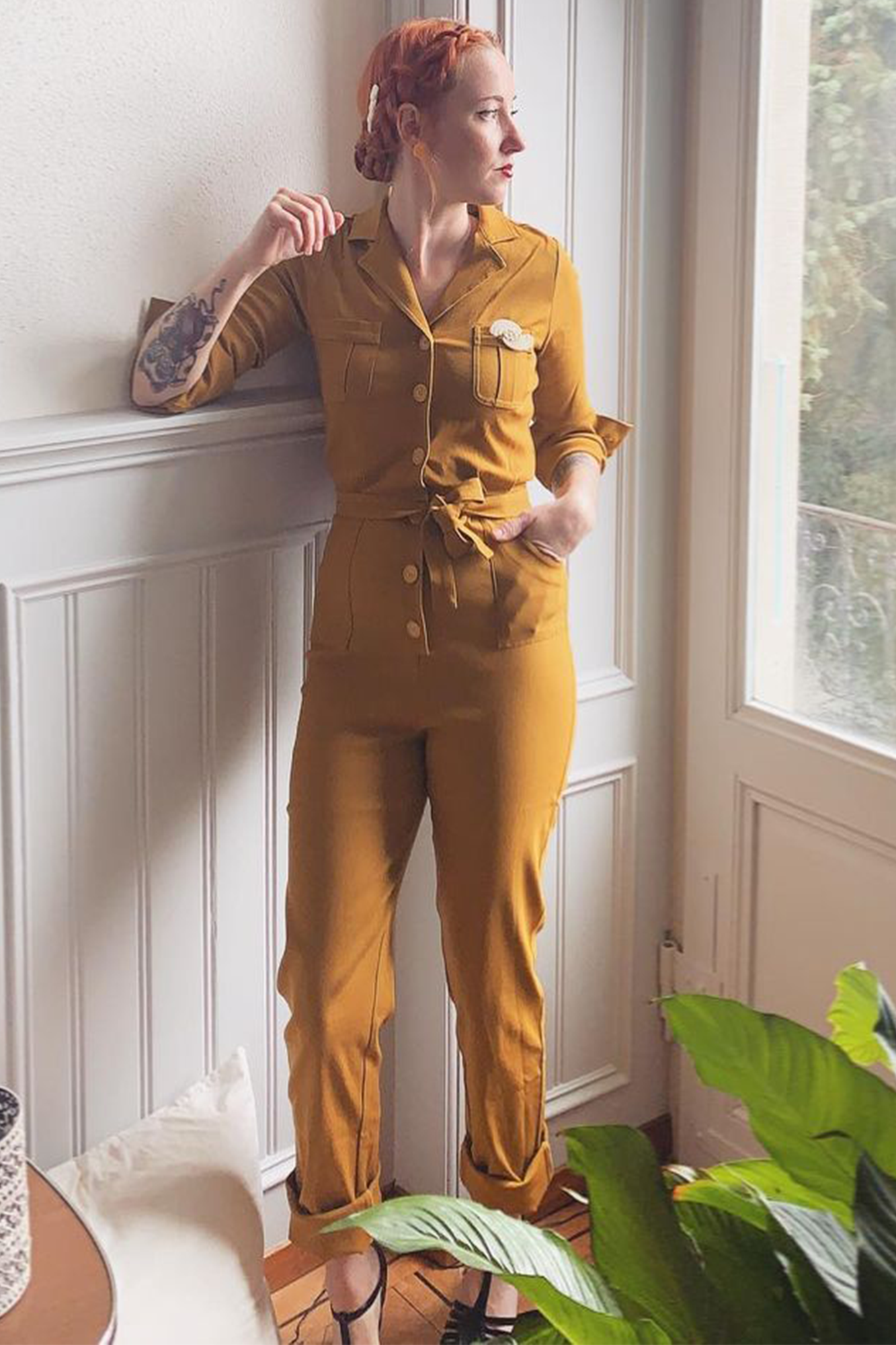 Florence Coverall in Mustard Wide Leg