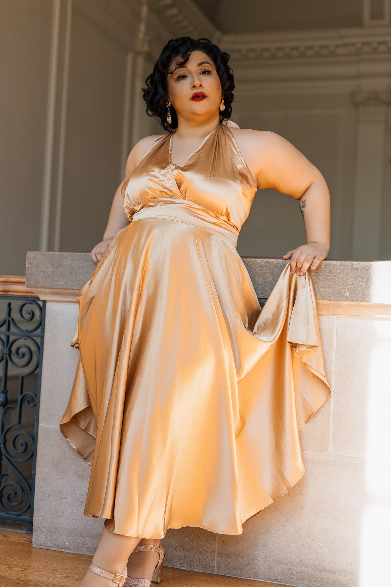 Isabella Halter Dress in Golden Goddess - Tatyana Clothing Isabella Halter Dress in Golden Goddess - Tatyana Clothing