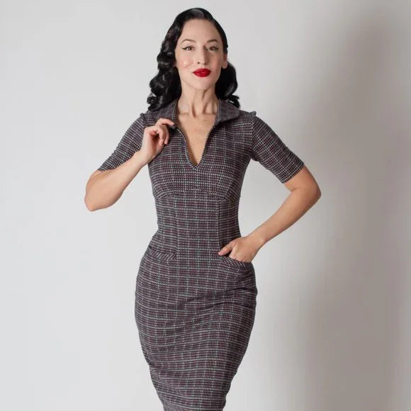 Audrey Pencil Dress in Houndstooth