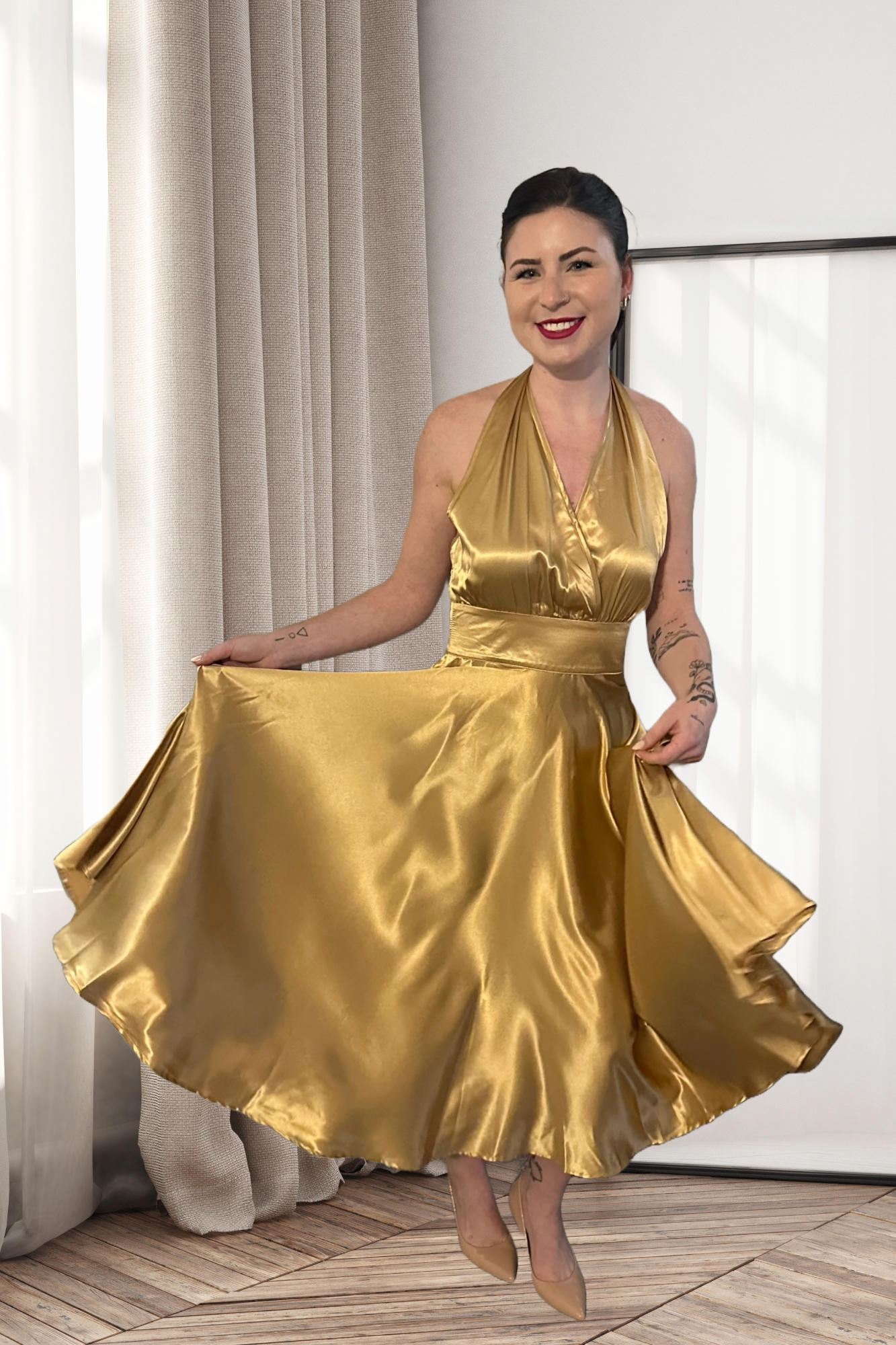 Gold sales halter gown