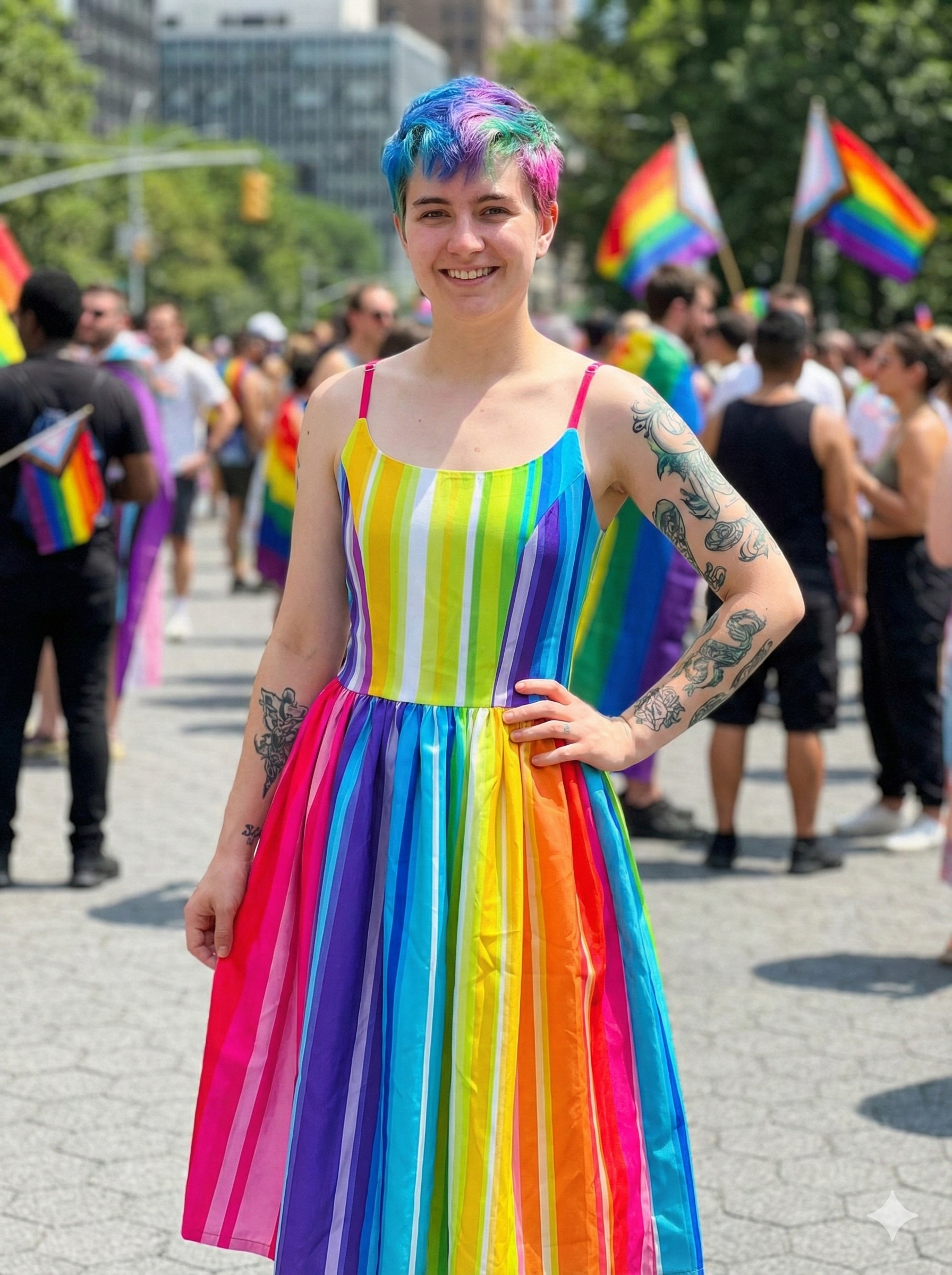 Sandra Dress in Rainbow Stripe - SAMPLE