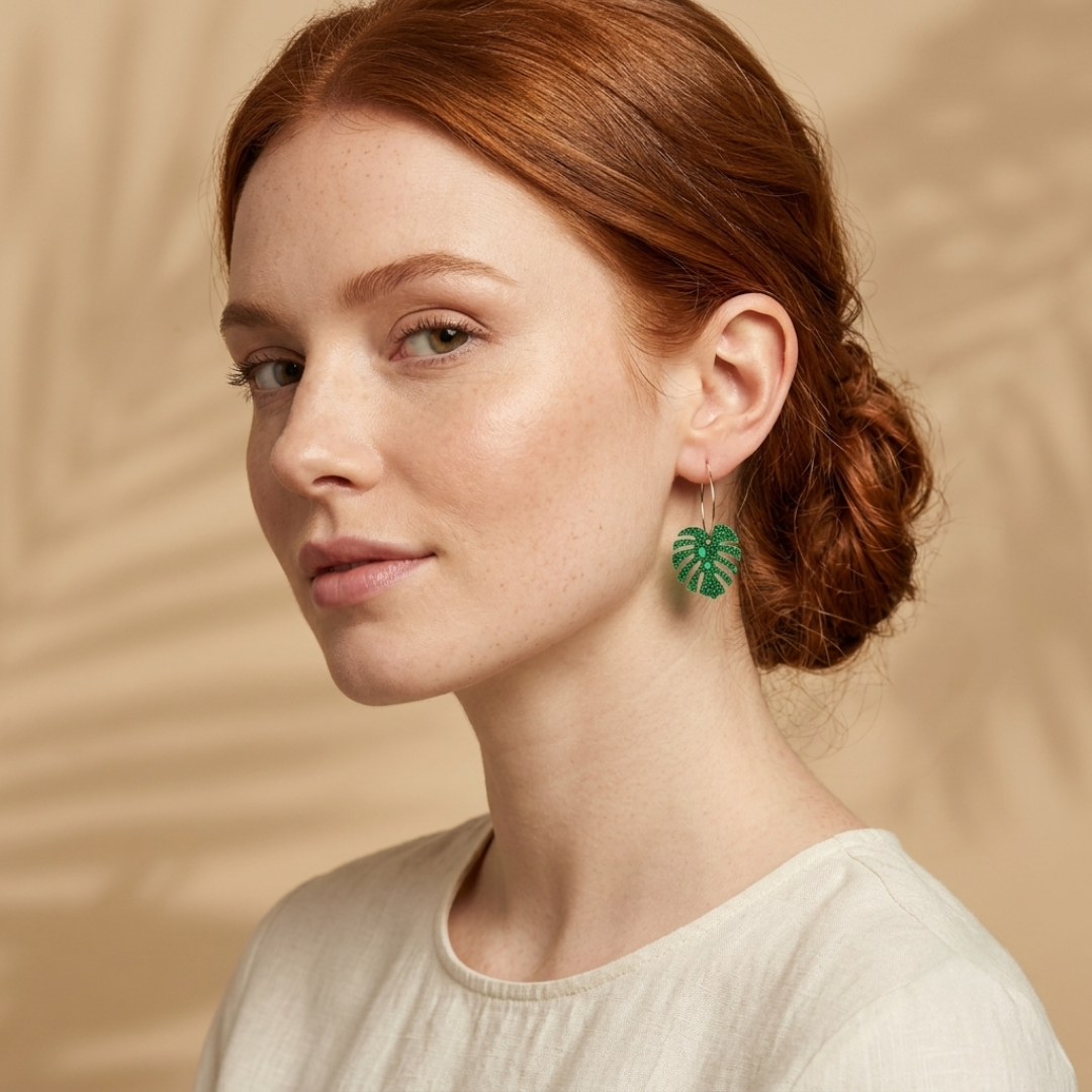 Glitter Monstera Hoop Earrings
