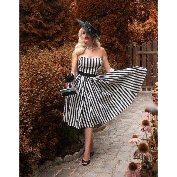 Lydia Circle Dress in Black and White Stripes - SAMPLE