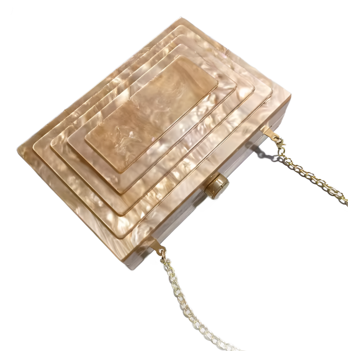 Art Deco Acrylic Rectangular Clutch Handbag-Champagne