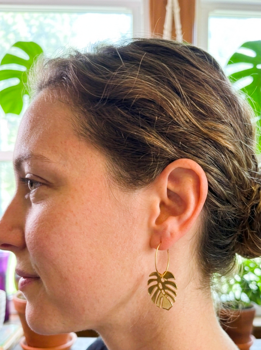 monstera plant earrings Clear Acrylic Monstera Earrings