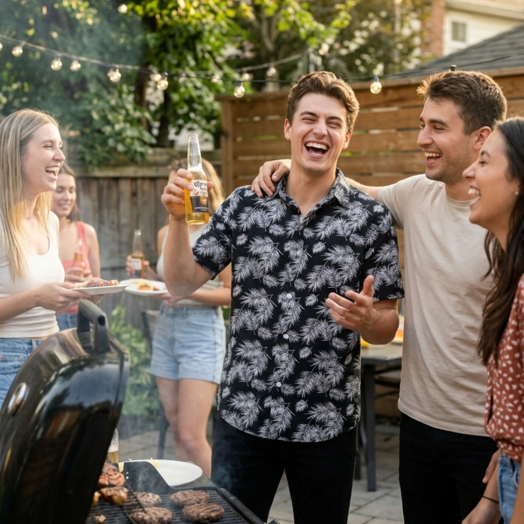 Men's Harvey Shirt in Palm Print - SAMPLE