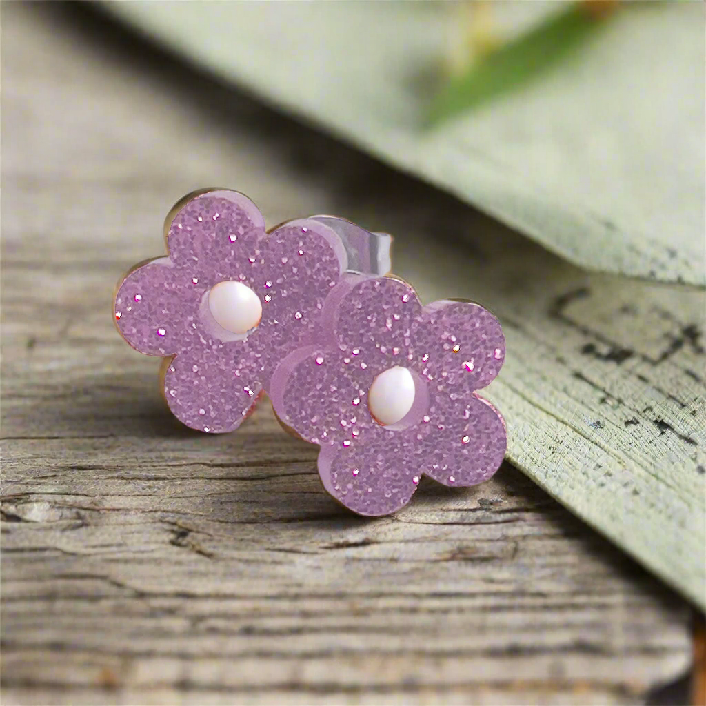 Glitter Daisy Stud Earrings Tatyana Clothing - Main Image