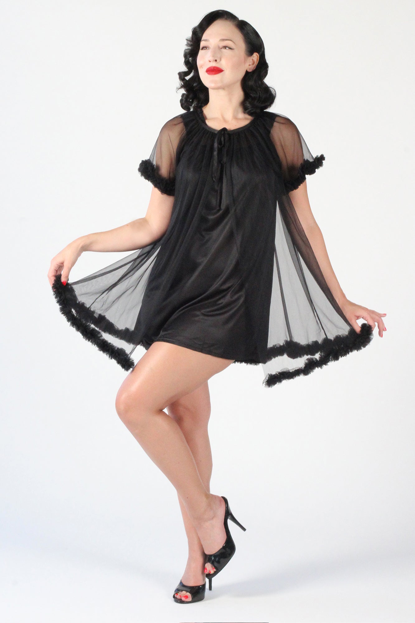 Pillow Talk Nightgown Set in Black (Short) - Tatyana Clothing