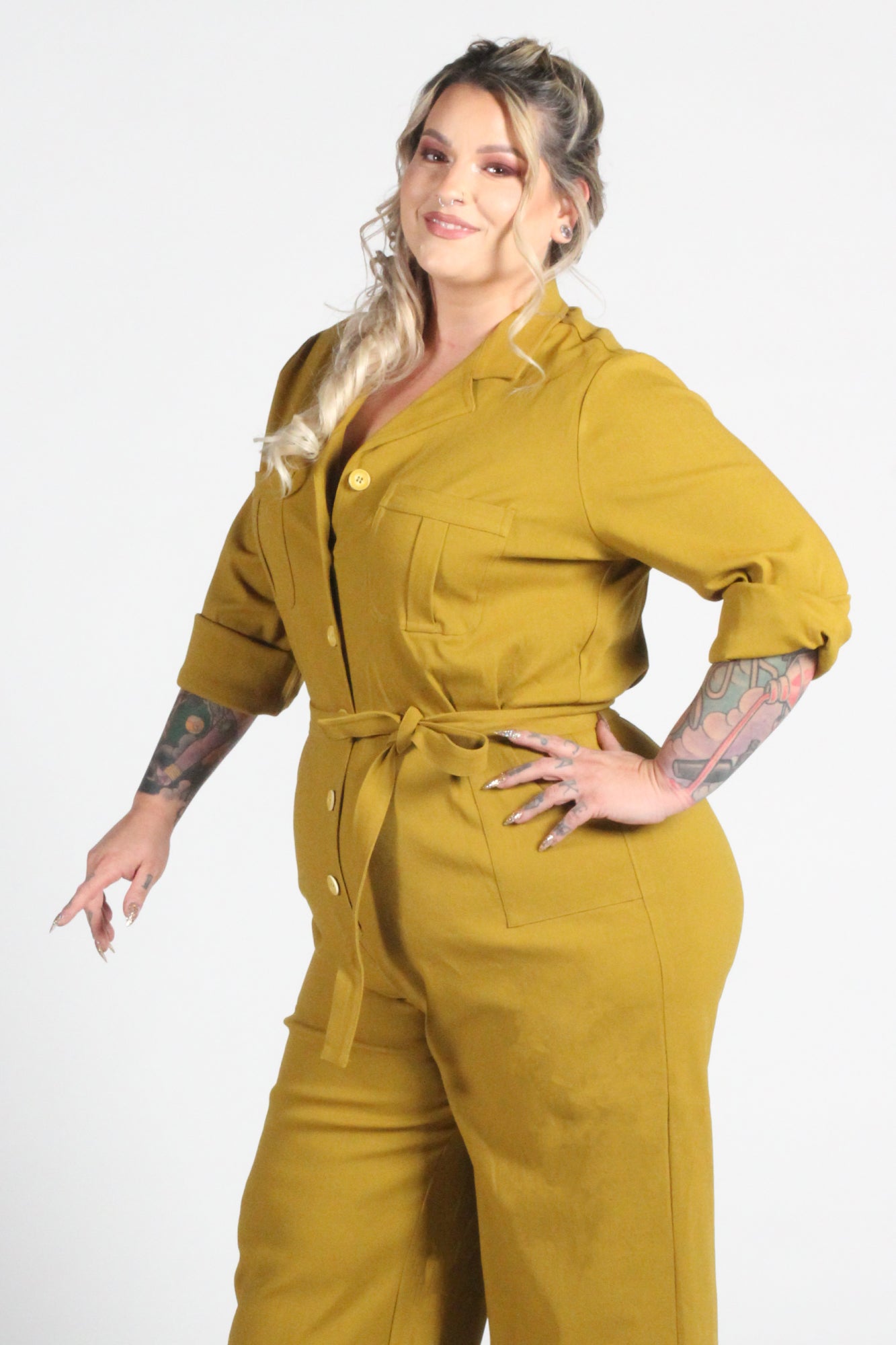 Florence Coverall in Mustard Straight Leg