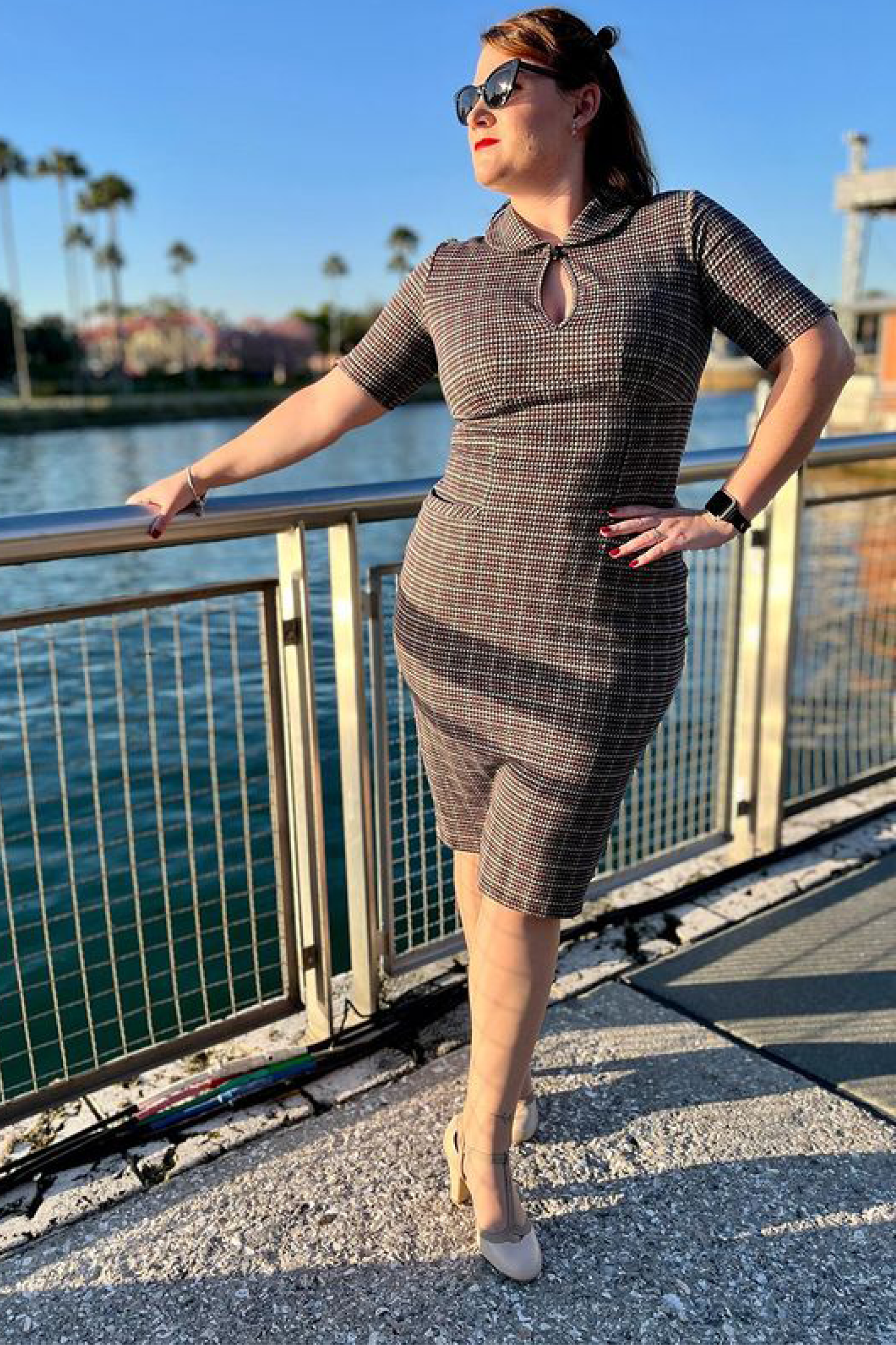 Audrey Pencil in Navy Houndstooth