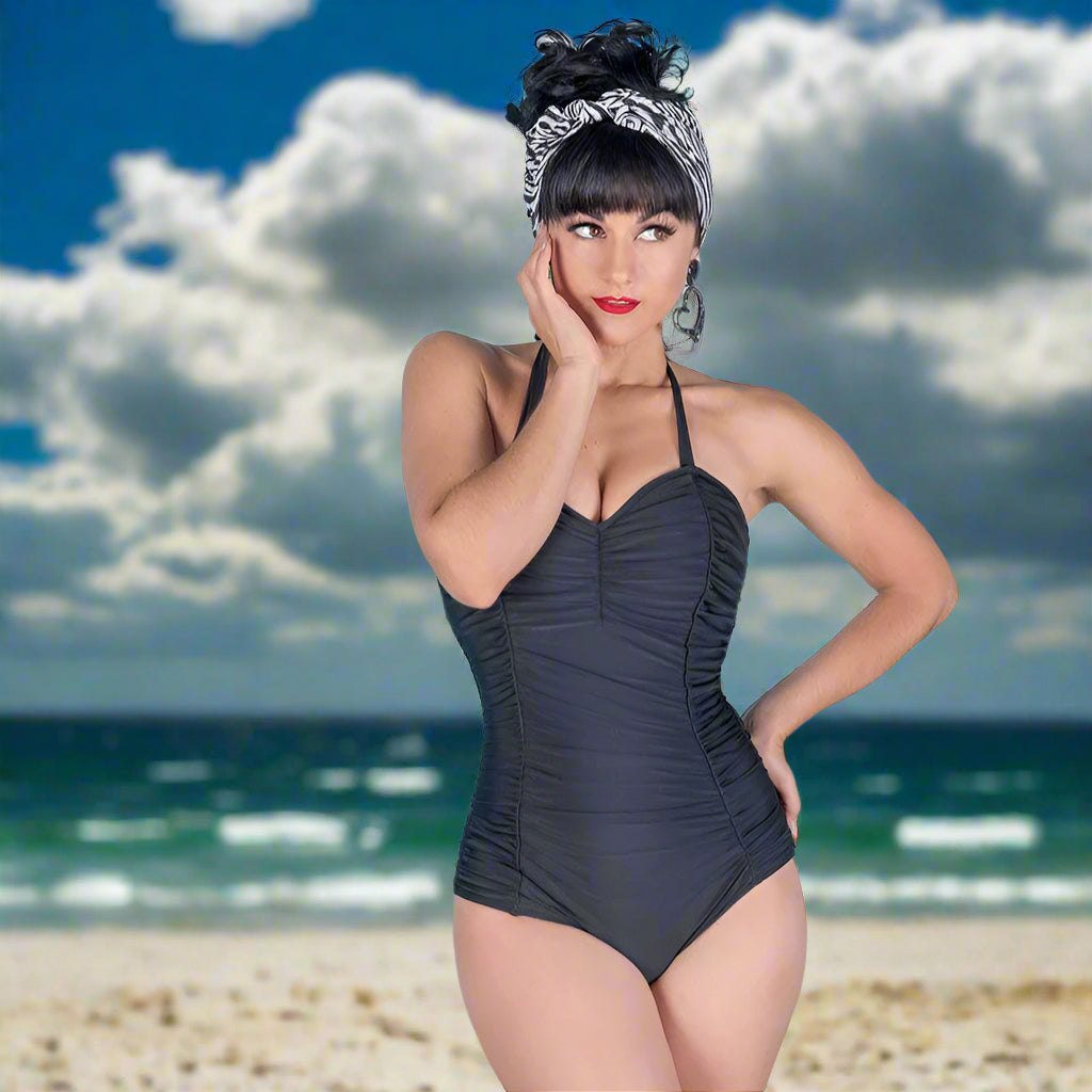 Vintage 50s Style Bathing Suit Rosie Retro One-Piece Swimsuit