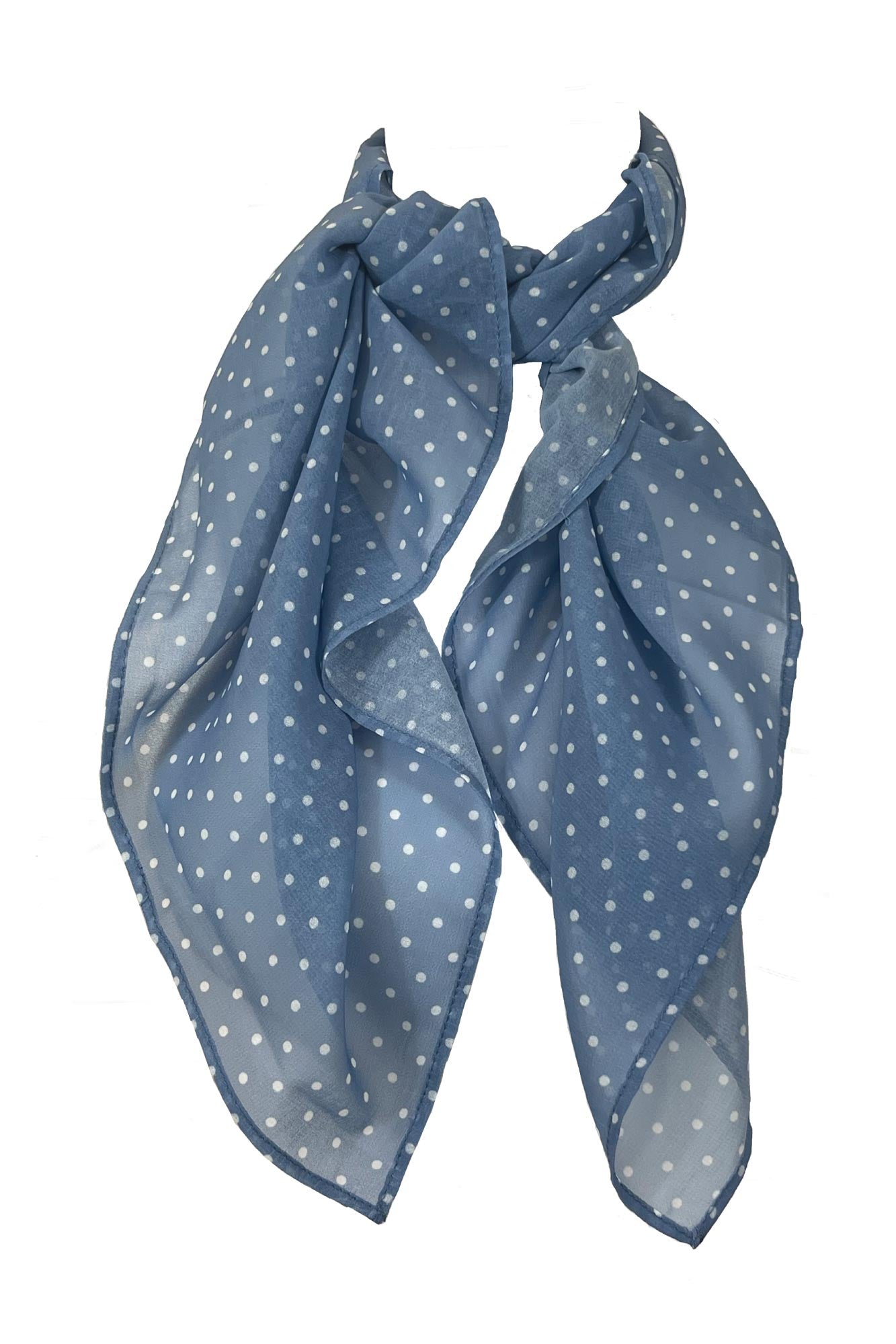 Scarf in Blue with White Polka Dots