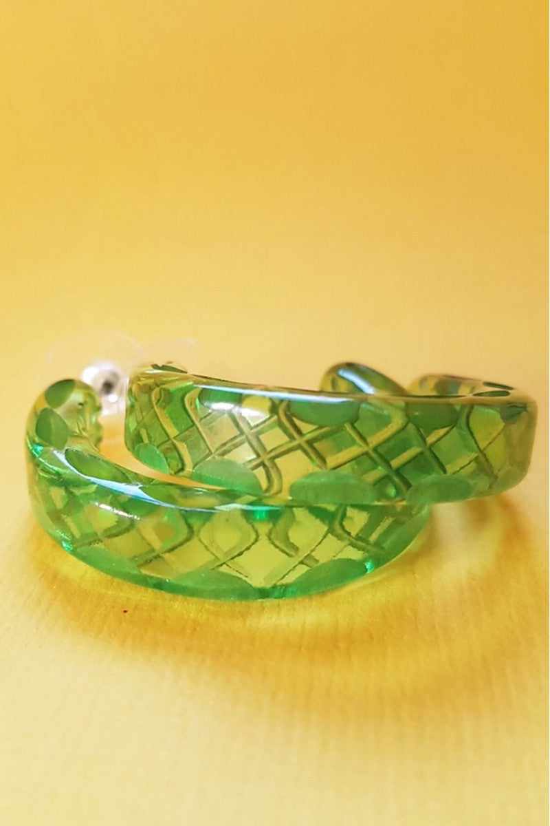 Bow & Crossbones - Snake Charmer Carved Fakelite Earrings -Green