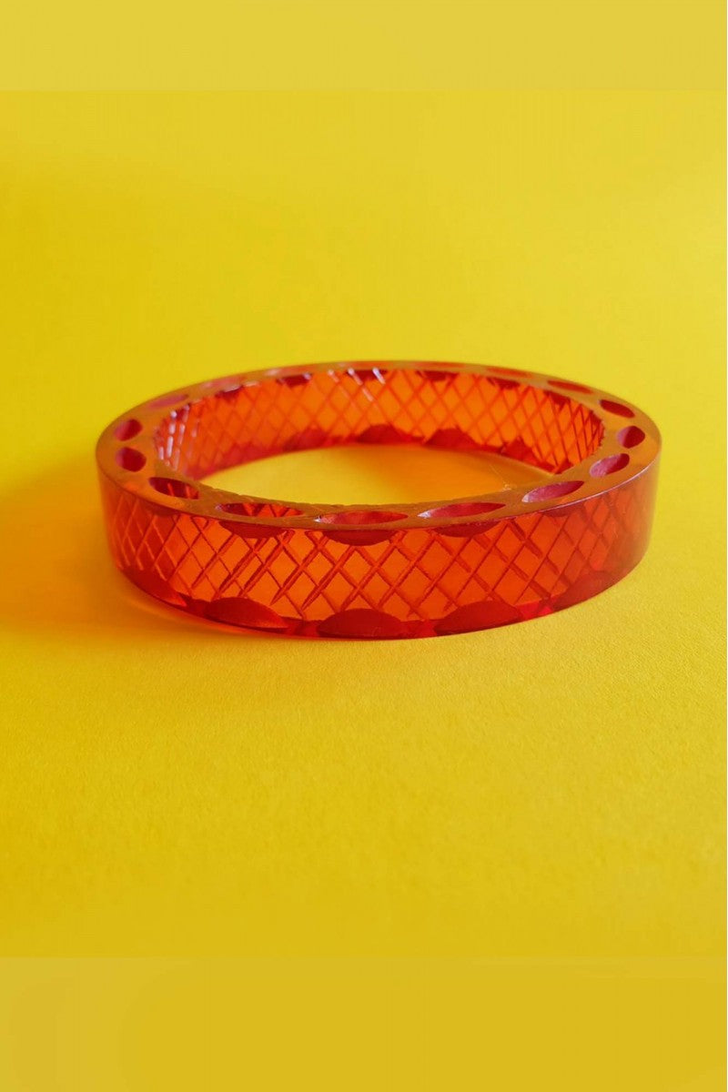 Bow & Crossbones - Snake Charmer Retro Carved Fakelite Bangle - Red